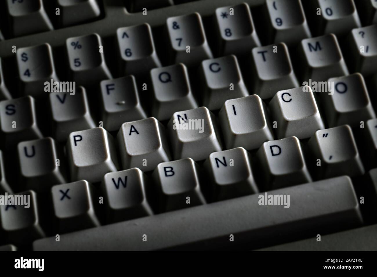 The word "panic" displayed on a computer keyboard Stock Photo