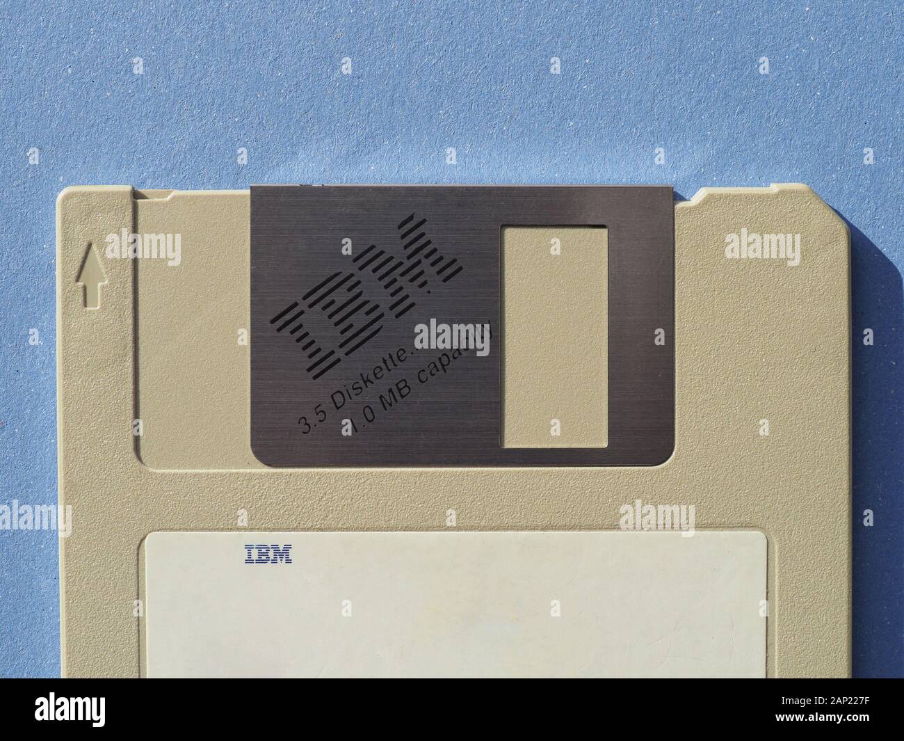 NEW YORK, USA - CIRCA DECEMBER 2019: IBM sign on computer diskette Stock Photo