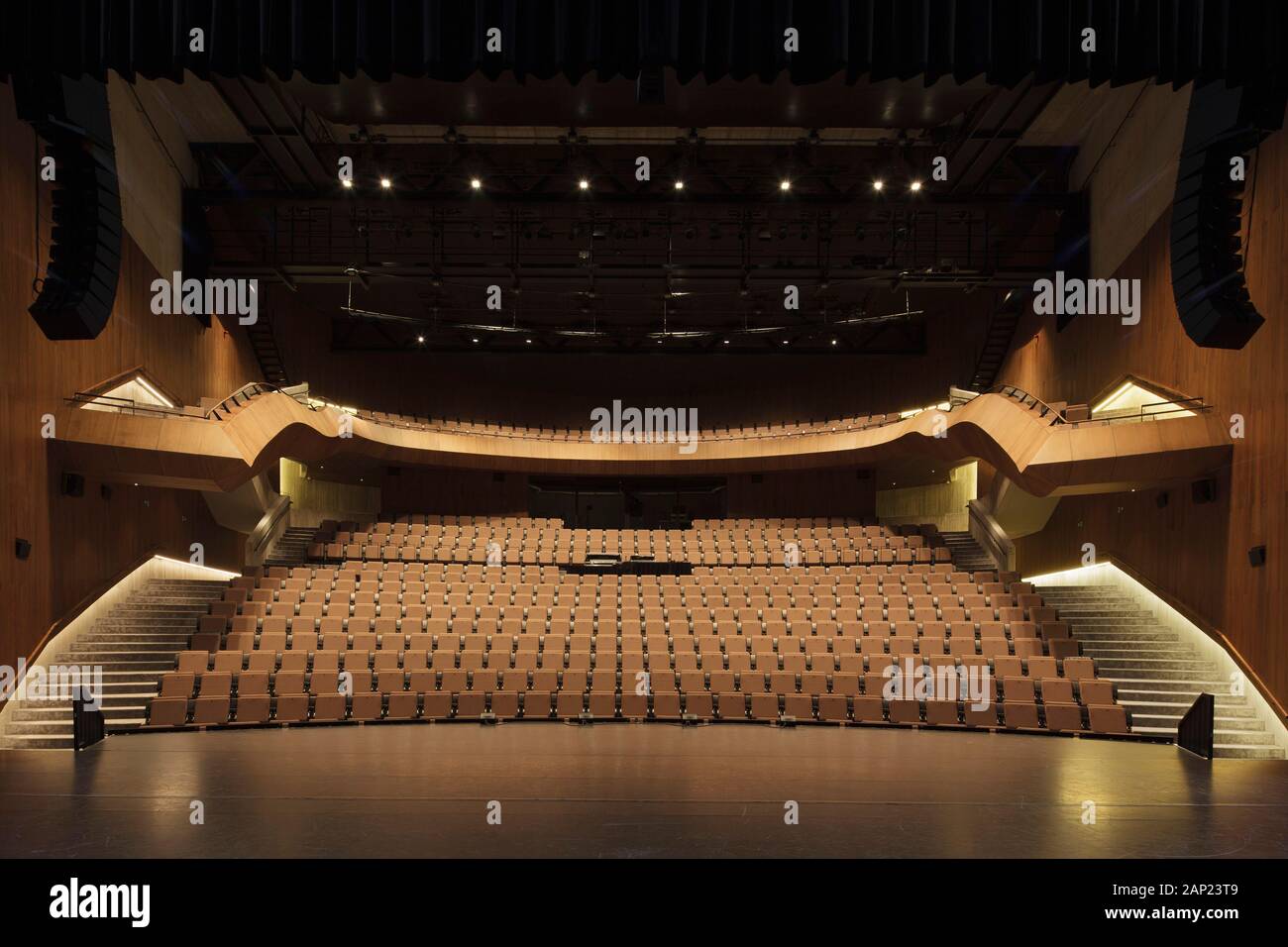 Main auditorium seen from stage. Cultuurcentrum De Factorij, Zaventem, Belgium. Architect: ebtca Architecten & Archiles architecten , 2017. Stock Photo