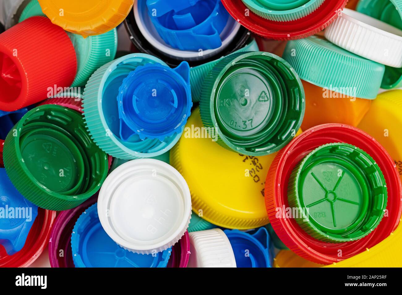 Many colorful plastic closures for bottles Stock Photo Alamy