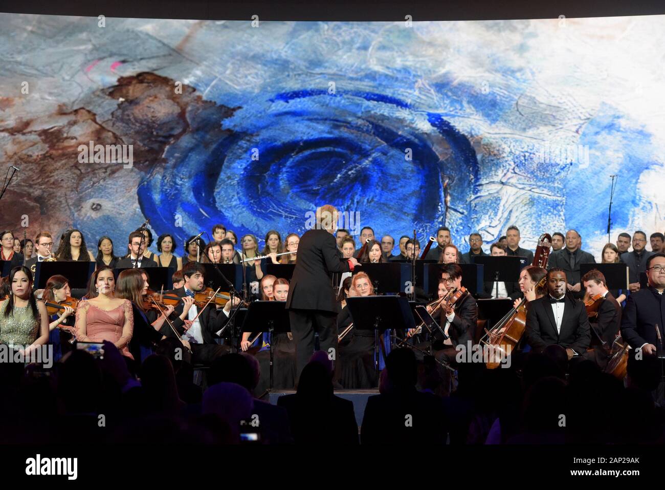 Davos, Switzerland. 20th Jan, 2020. Artists perform at the opening concert of the World Economic Forum (WEF) in Davos, Switzerland, Jan. 20, 2020. The WEF Annual Meeting 2020 is scheduled to take place on Jan. 21-24 in Davos-Klosters in Switzerland. Credit: Guo Chen/Xinhua/Alamy Live News Stock Photo