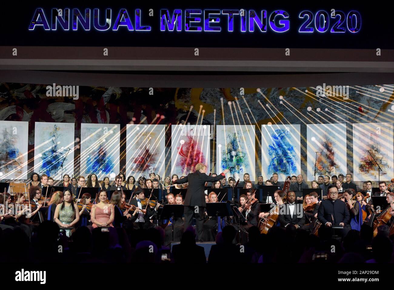 Davos, Switzerland. 20th Jan, 2020. Artists perform at the opening concert of the World Economic Forum (WEF) in Davos, Switzerland, Jan. 20, 2020. The WEF Annual Meeting 2020 is scheduled to take place on Jan. 21-24 in Davos-Klosters in Switzerland. Credit: Guo Chen/Xinhua/Alamy Live News Stock Photo