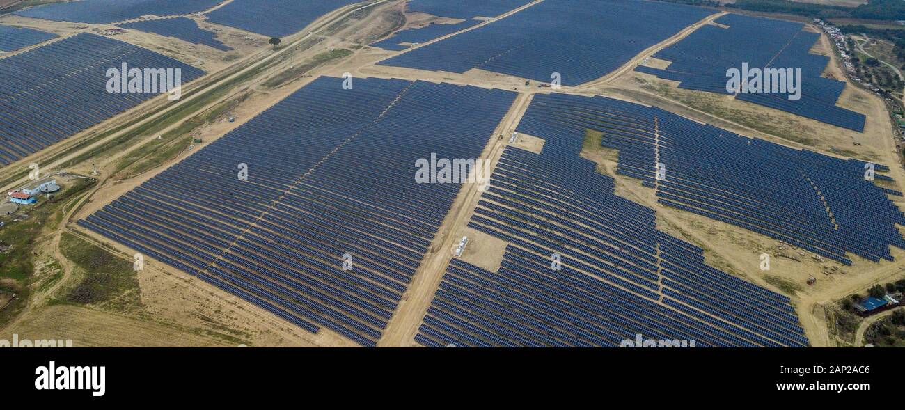 drone aerial view of the huge photovoltaic park in Guillena Andalusia ...