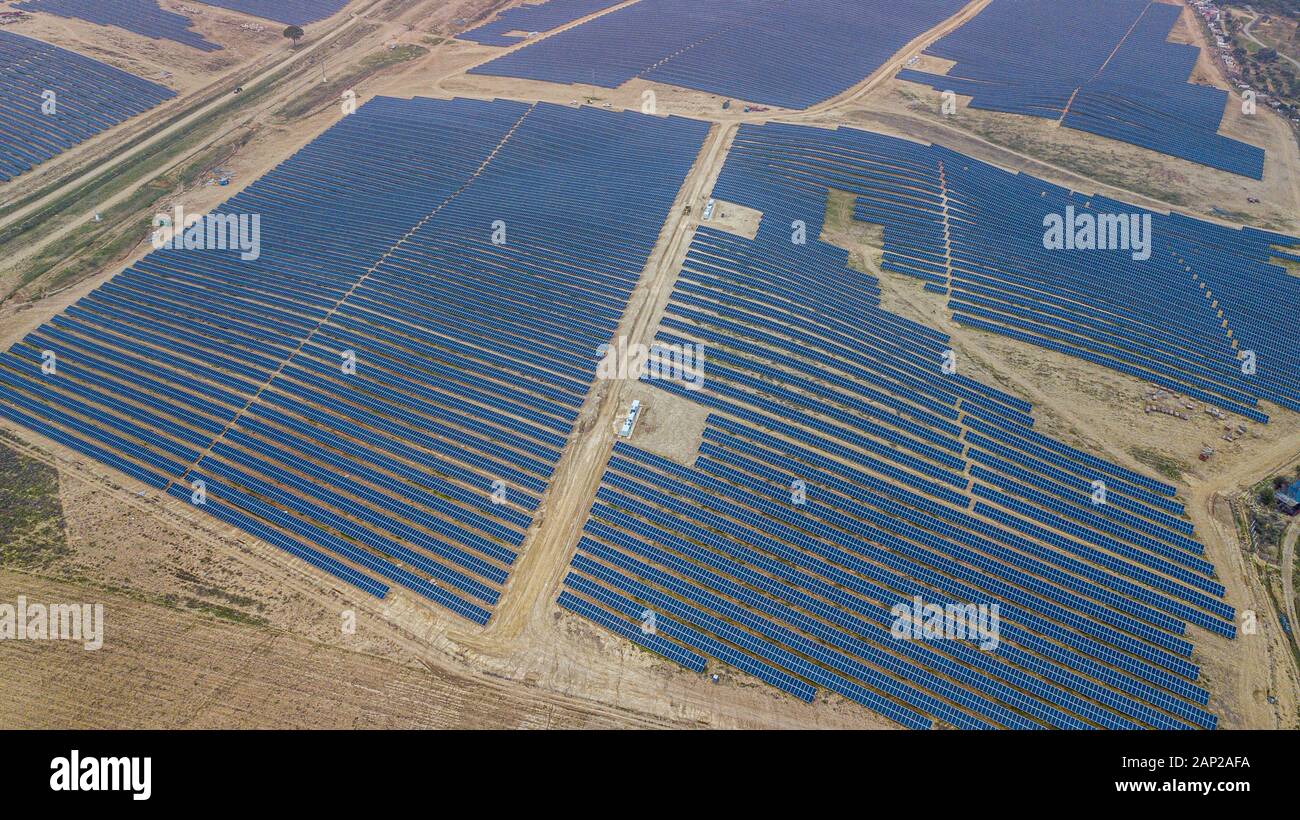 drone aerial view of the huge photovoltaic park in Guillena Andalusia ...