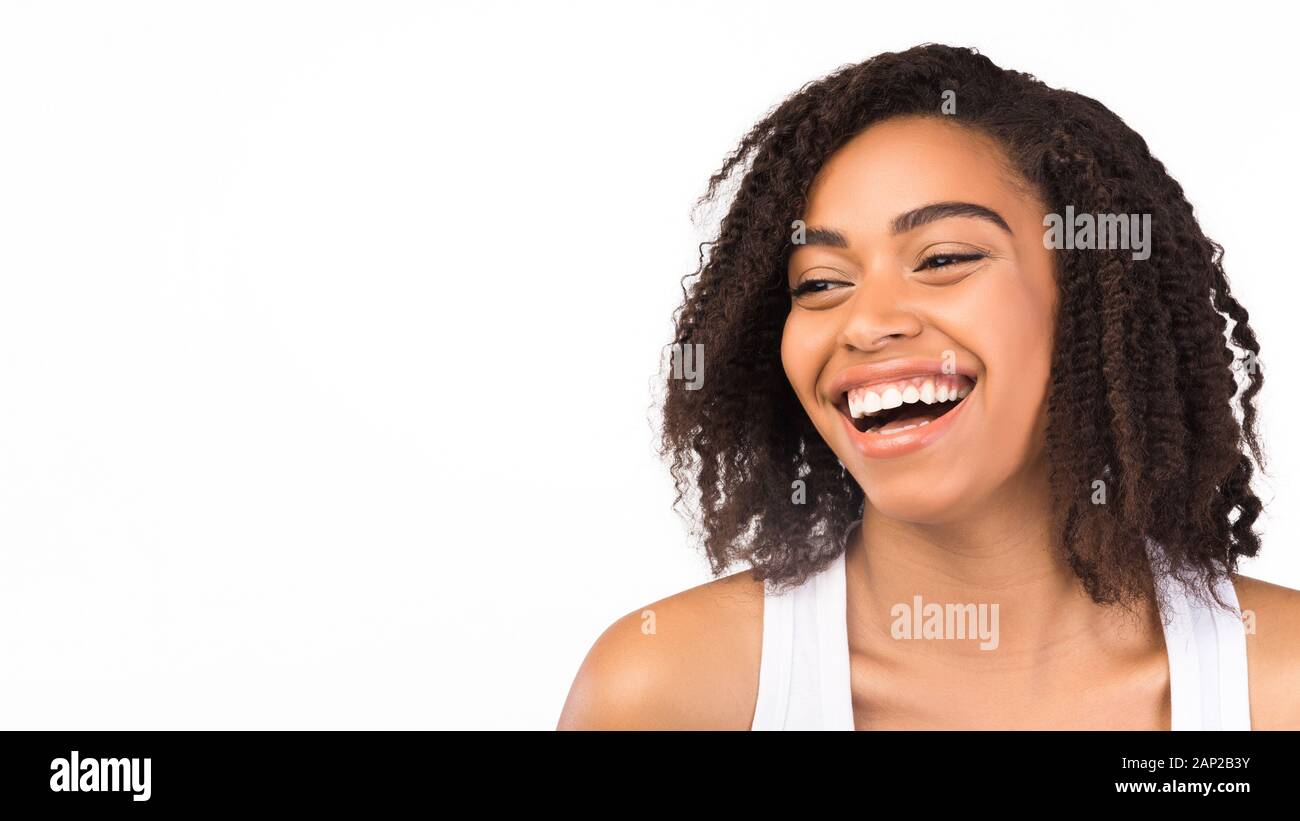 Close up portrait of laughing black woman Stock Photo - Alamy