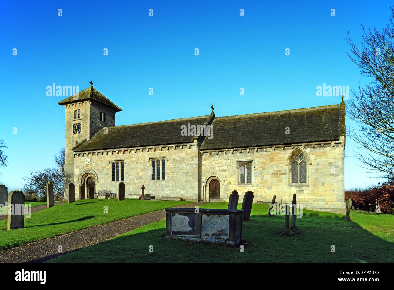 St John the Baptist's Church in Healaugh (North Yorkshire) was built in Norman times and is now a grade II* listed building. Stock Photo