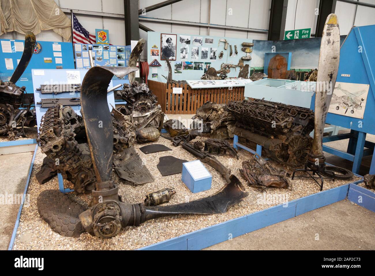 Airplane Wreckage in the Lincolnshire Aviation Heritage Centre, collected by the Lincolnshire Aircraft Recovery Group, East Kirkby, Lincolnshire UK Stock Photo