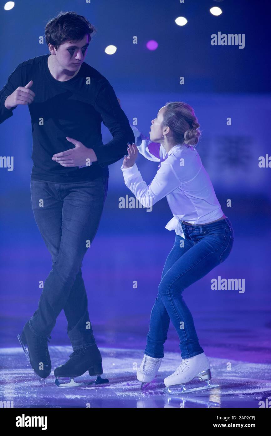 Daria Pavliuchenko and Denis Khodykin from Russia perform in the gala exhibition during day 3 of ISU Grand Prix of Figure Skating Internationaux de Fr Stock Photo