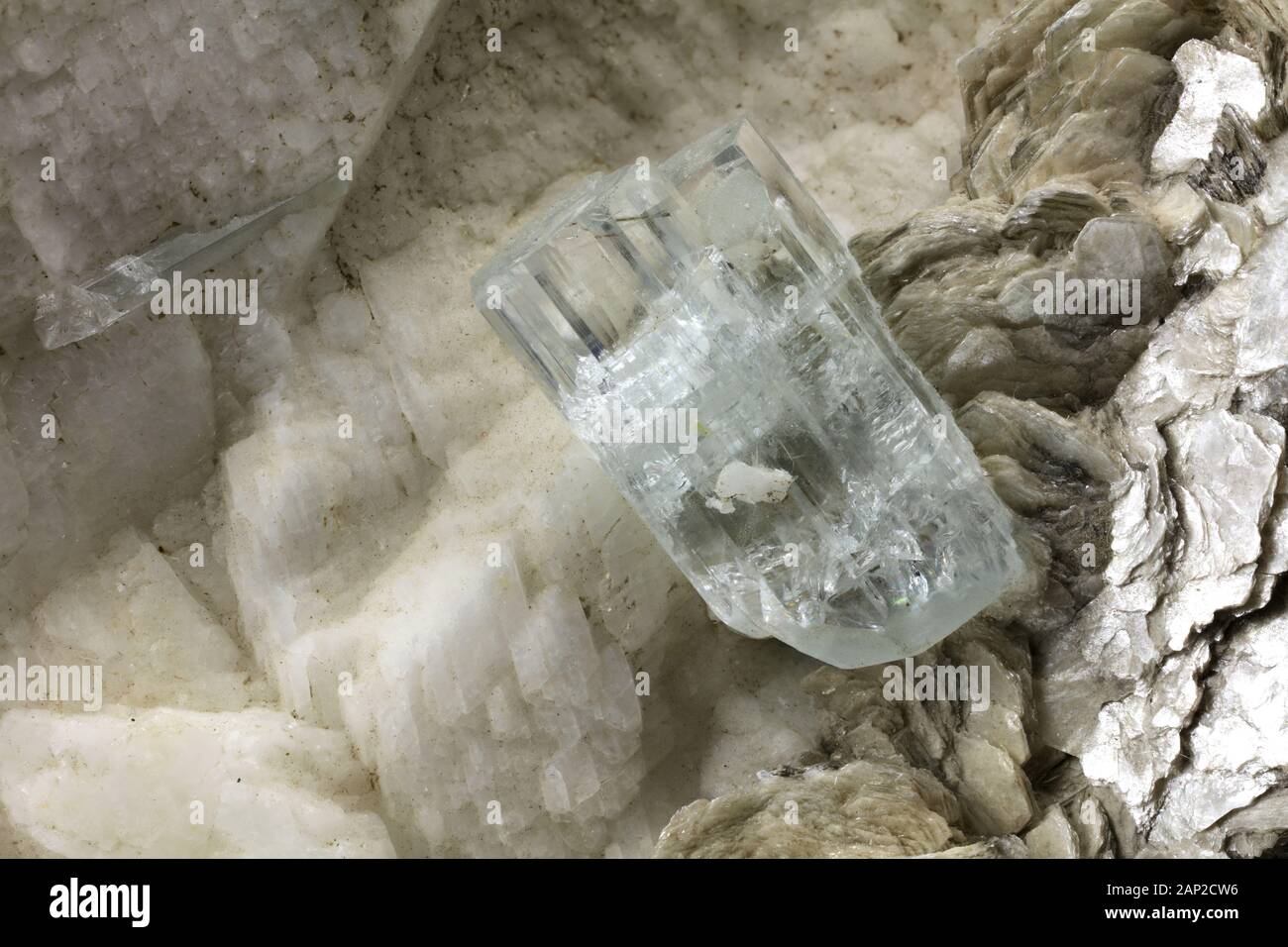 aquamarine crystal on matrix from Shigar, Pakistan Stock Photo