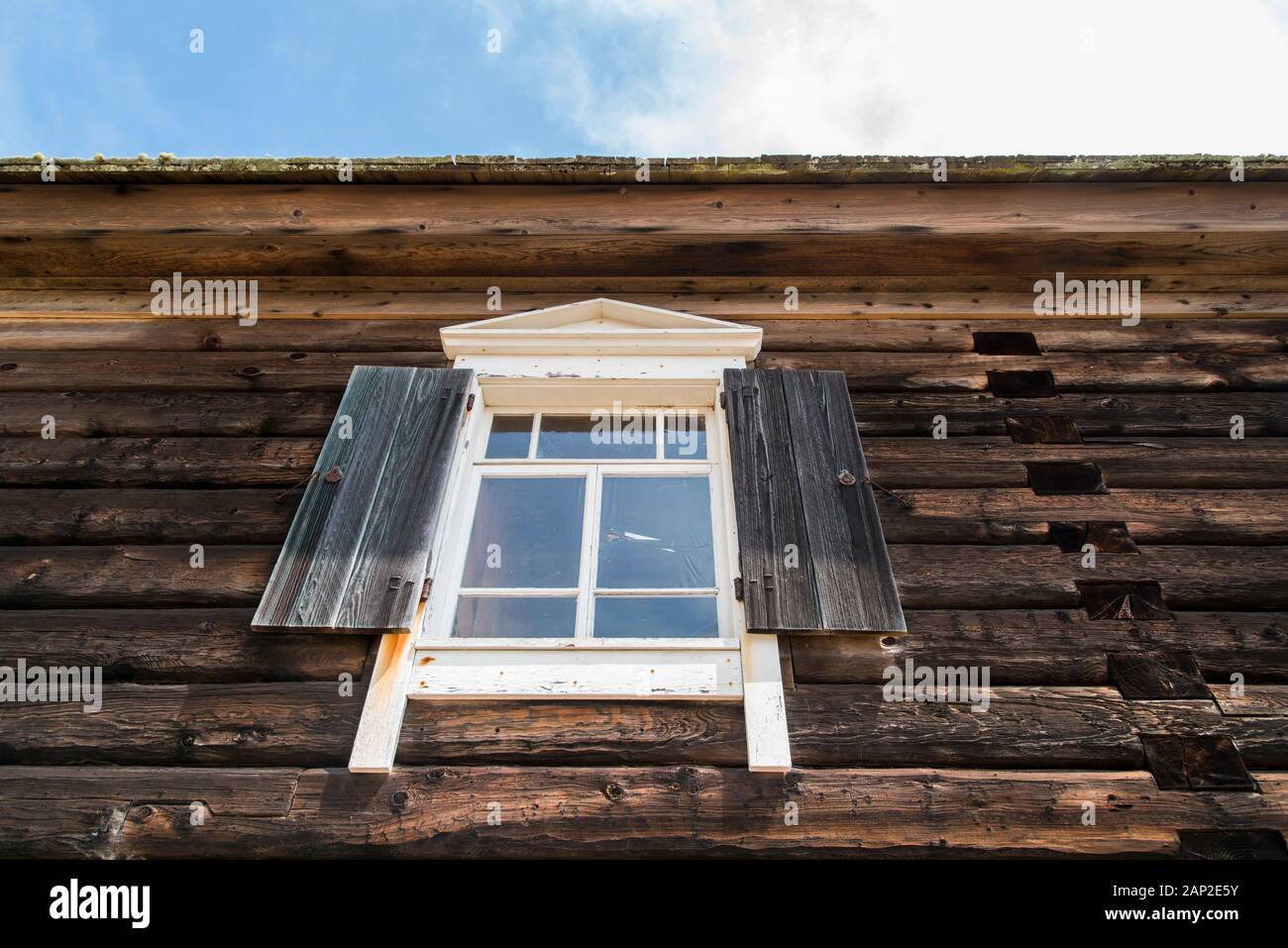 Building details of wooden hand built structures at Fort Ross State Historic Park on the Sonoma County coast of California Stock Photo