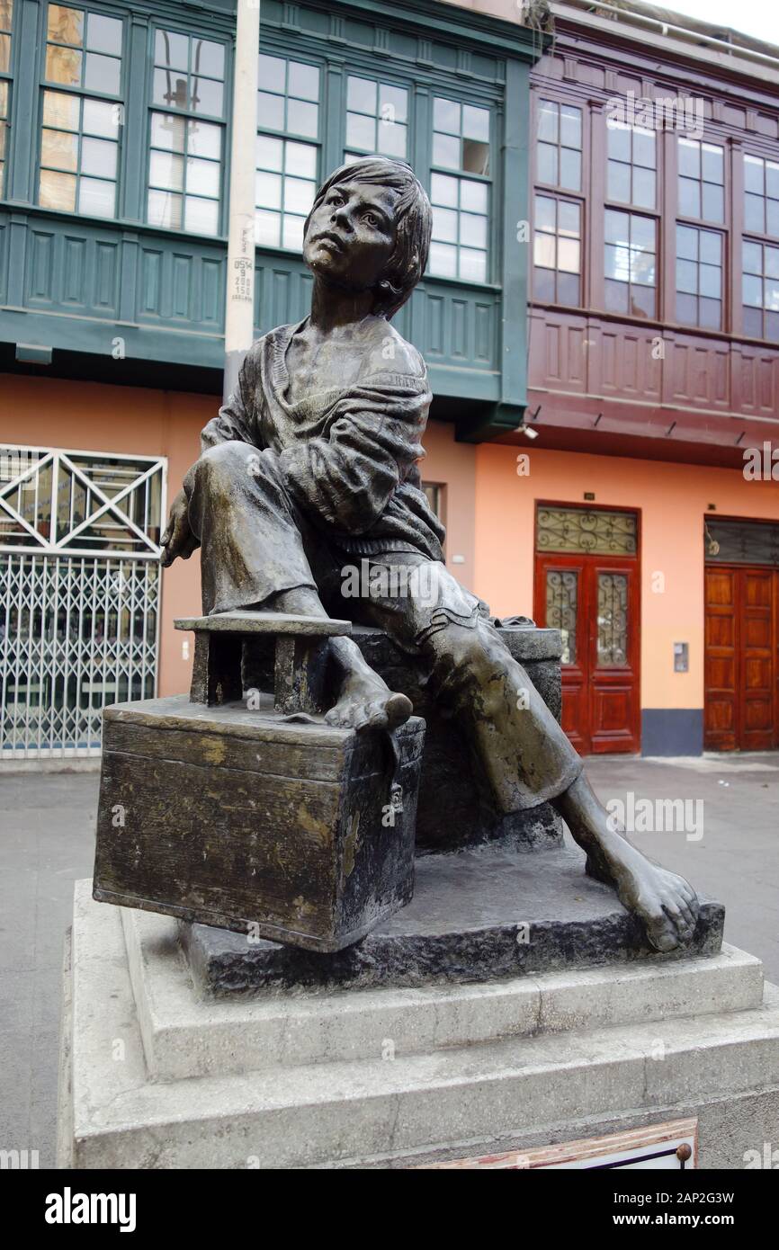 statue of the boy, Lima, Historic Centre, Peru, South America Stock