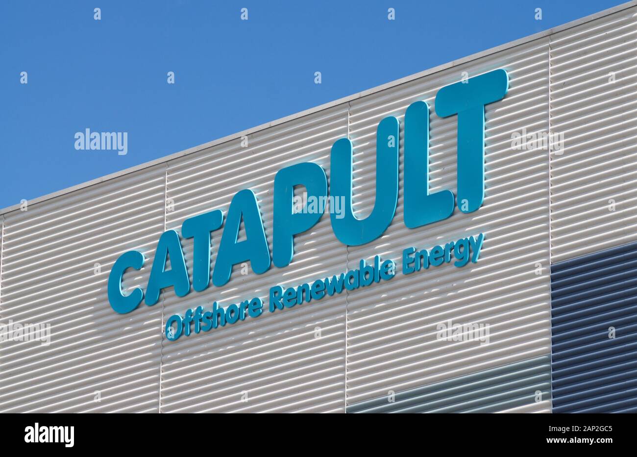 Catapult, the logo of the offshore renewable energy research centre in Blyth, Northumberland, England, UK Stock Photo