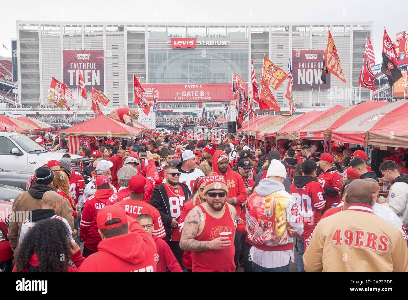 San Francisco 49ers fans tailgate before the NFC Championship game against  the Green Bay Pckers at Levi's Stadium, Sunday, Jan. 19, 2020, in Santa  Clara, California. (Photo by IOS/ESPA-Images Stock Photo -