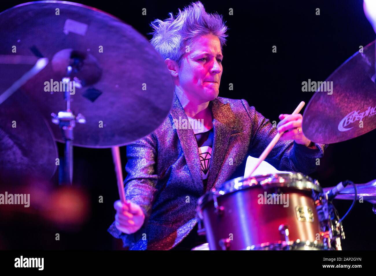 New York, NY - January 13, 2020: Allison Miller performs with Artemis band during Winter Jazz Festival at (le) Poisson Rouge Stock Photo