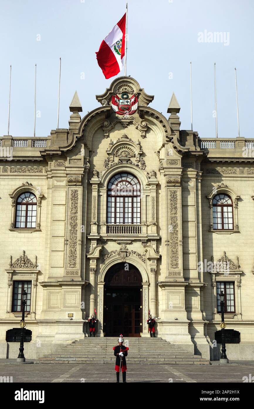 Government Palace, House of Pizarro, Palacio de Gobierno del Perú, Lima, Historic Centre, Peru, South America Stock Photo