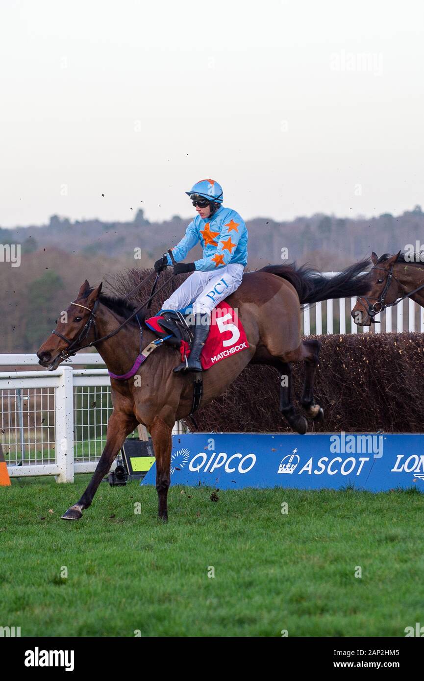 Ascot, Berkshire, UK. 18th Jan, 2020. Jockey P Townend races in The Matchbook Clarence House Steeple Chase (Class 1) on horse Un De Sceaux, Owner E O'Connell, Trainer W P Mullins, Ireland, Breeder Haras de la Rousseliere et al. Credit: Maureen McLean/Alamy Stock Photo