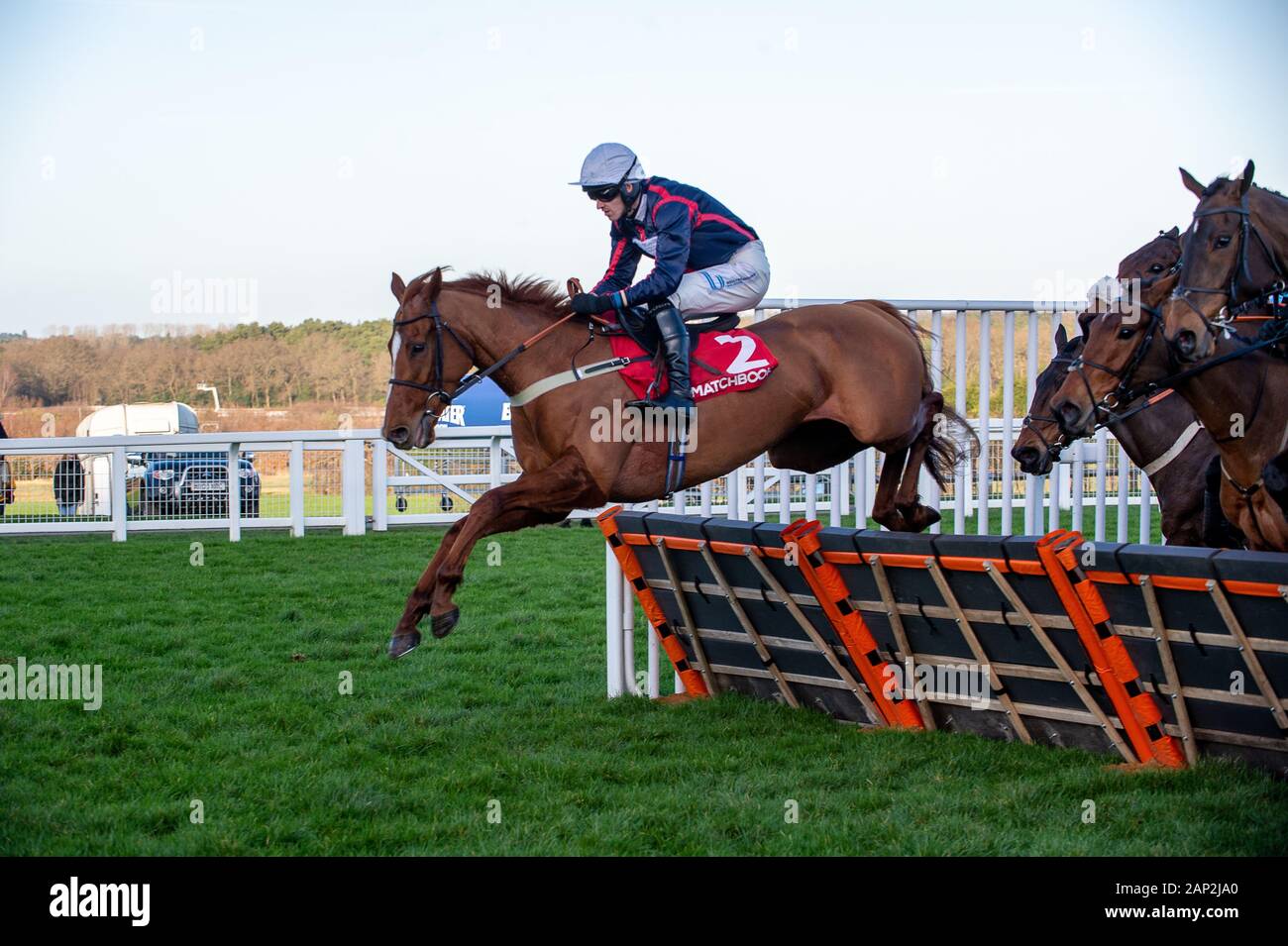 Ascot, Berkshire, UK. 18th Jan, 2020. Ascot, Berkshire, UK. 18th Jan, 2020. Jockey James Nixon races on horse Song for Someone in the The Matchbook Holloway’s Handicap Hurdle Race (Class 1). Owner Sir Peter & Lady Gibbings, Trainer Tom Symonds, Hentland, Breeder J Bervoets, Sponsor Simply Stunning Interiors. Credit: Maureen McLean/Alamy Stock Photo