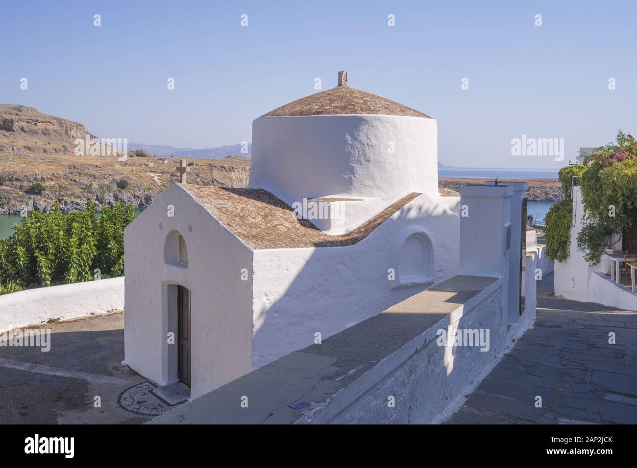 Chapel of Saint George Pahimahiotis 14th Century in Lindos, Rhodes, Greece Stock Photo