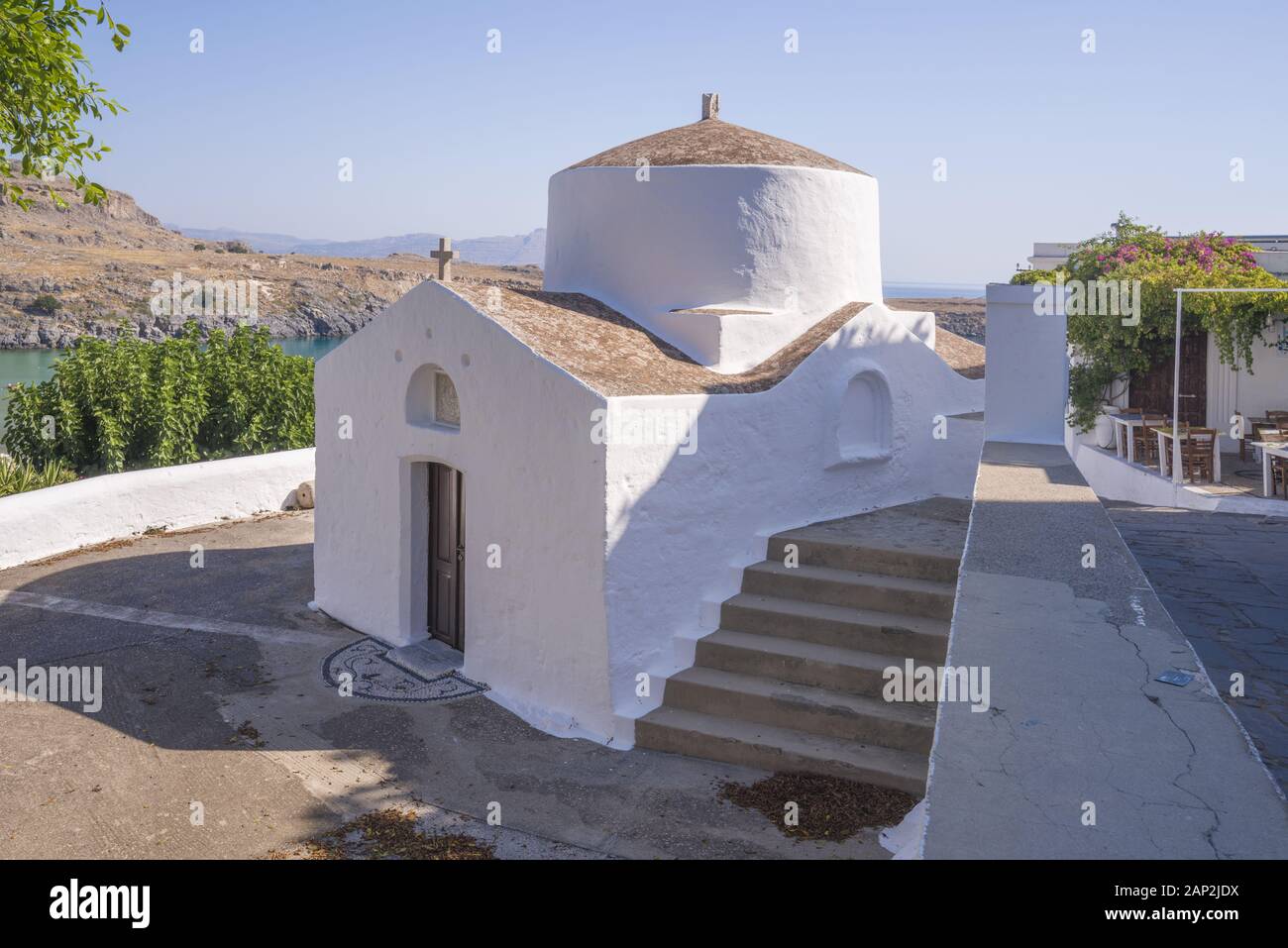 Chapel of Saint George Pahimahiotis 14th Century in Lindos, Rhodes, Greece Stock Photo