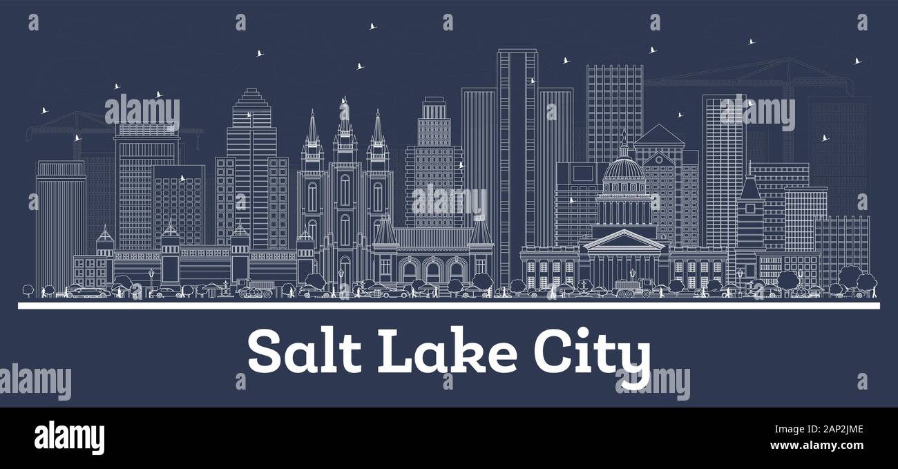 Outline Salt Lake City Utah City Skyline with White Buildings. Vector Illustration. Business Travel and Tourism Concept with Modern Architecture. Stock Vector