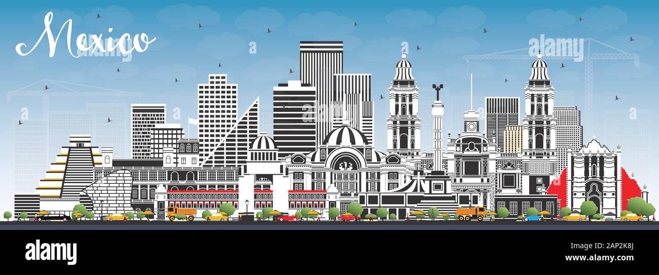 Mexico City Skyline with Gray Buildings and Blue Sky. Vector ...