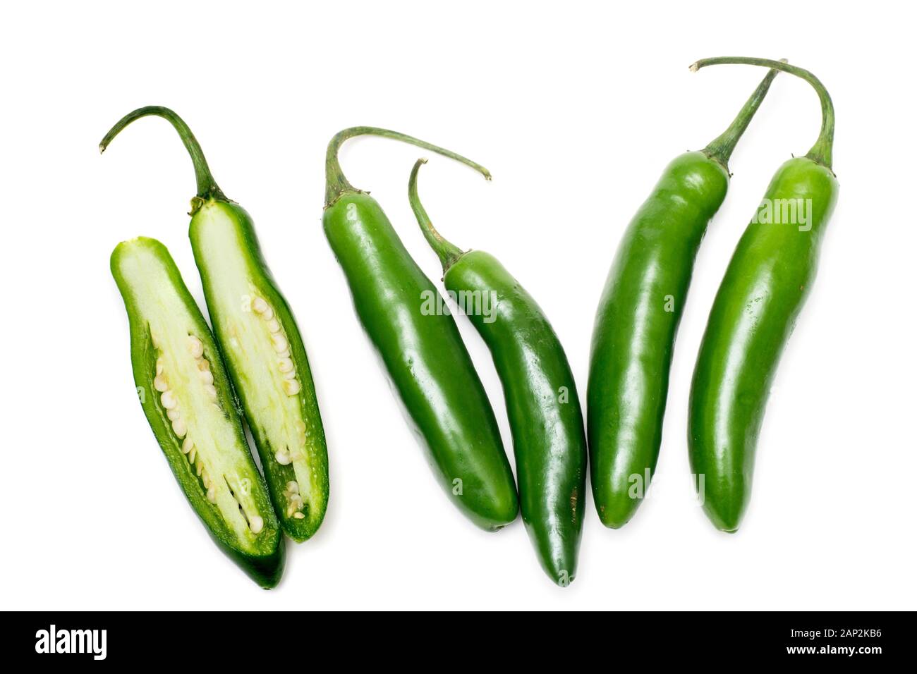 Five Serrano chili Peppers isolated on white background - one pepper ...