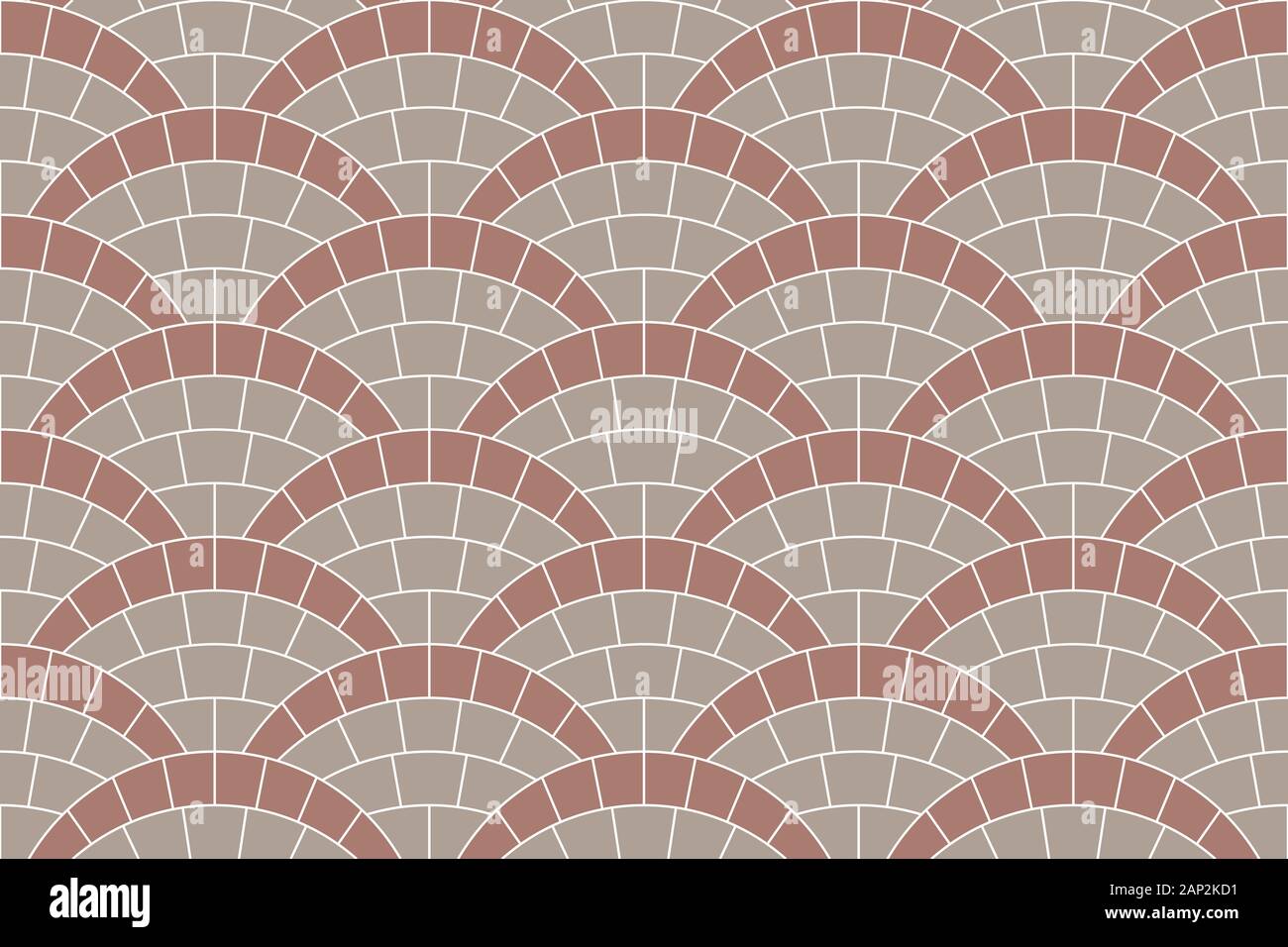 Seamless texture of circle street tiles pavement. Repeating pattern of radial mosaic background Stock Photo