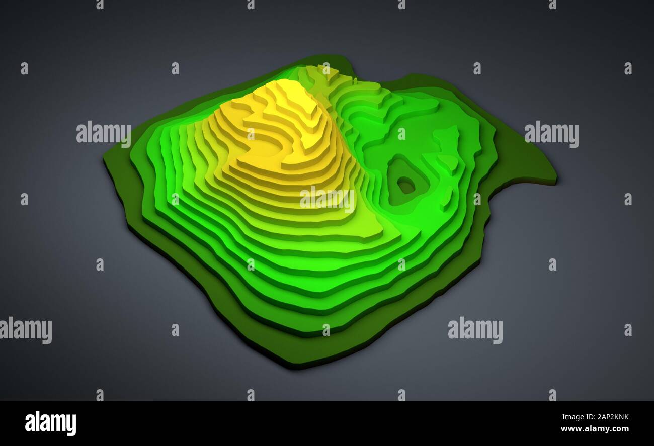 3d illustration abstract closeup of colorful topographic map with green and yellow cartography