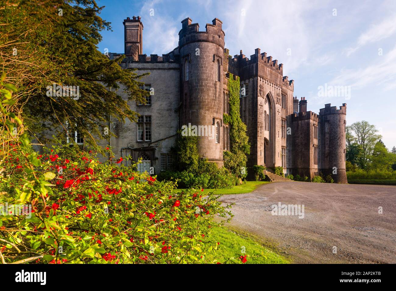 Birr Castle viewed from the driveway on a warm summer's evening. Stock Photo