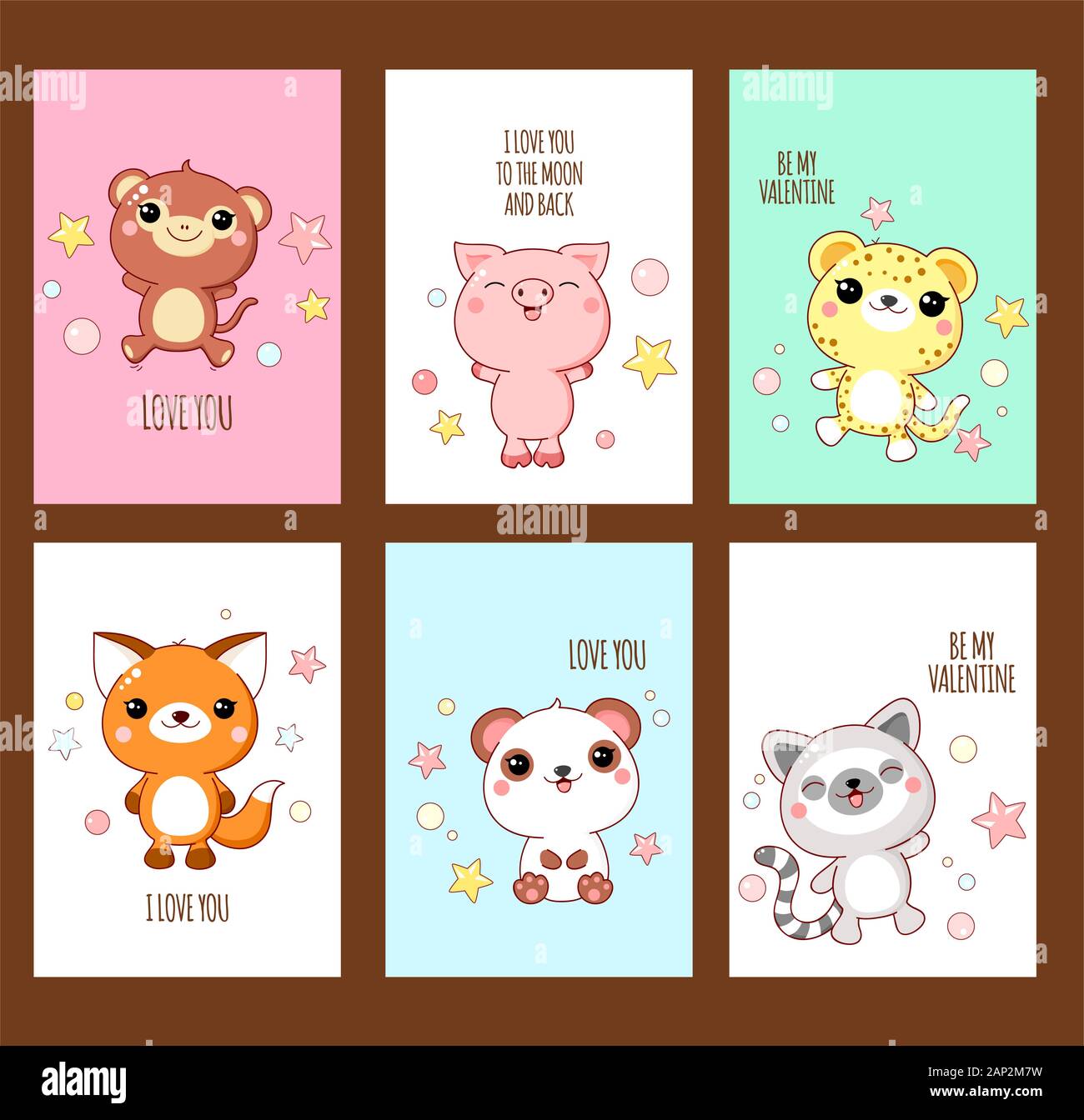 Valentine\'s day vector stickers collection. Set of cards with cute ...