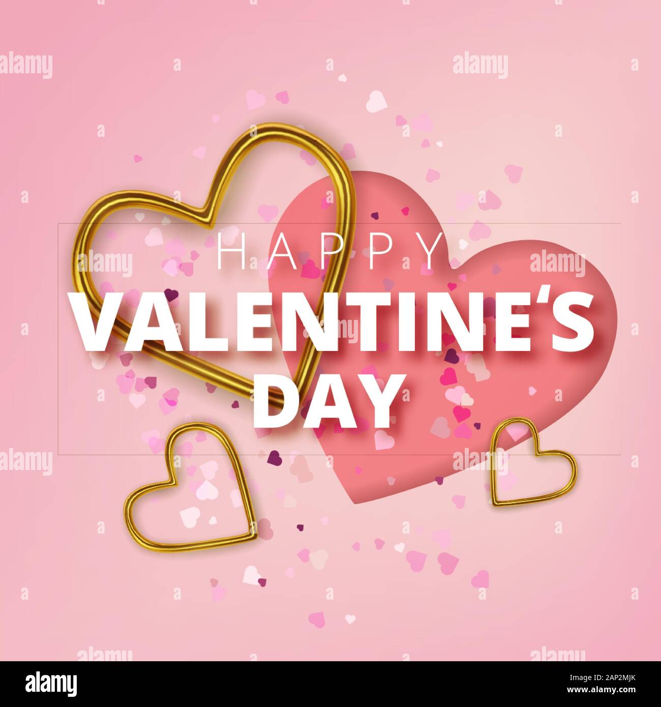 Happy Valentines Day greeting card. Realistic 3d hearts on red ...