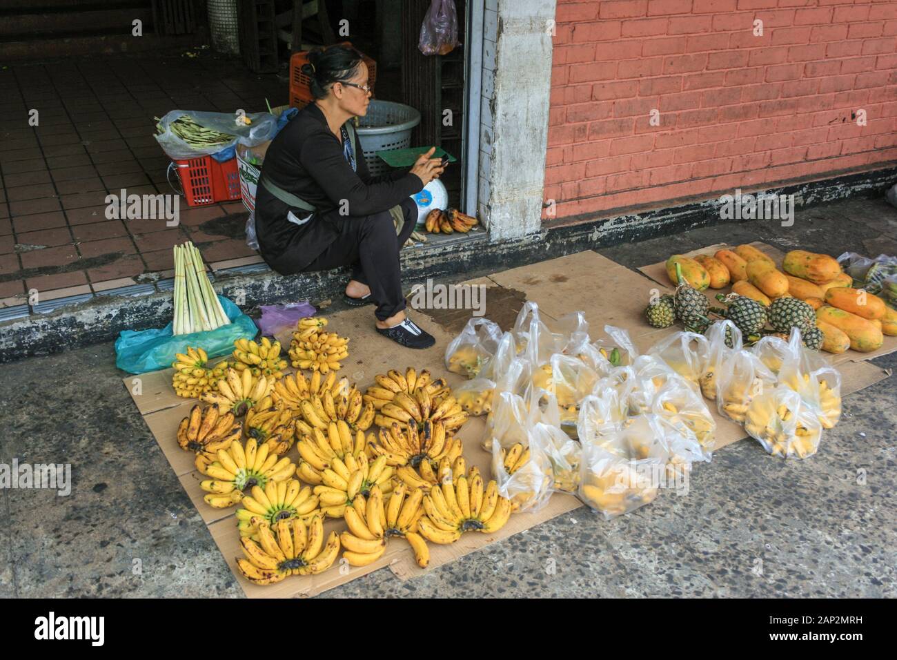 Traditional street fruit market in Kota Kinabalu, Borneo Malaysia Stock