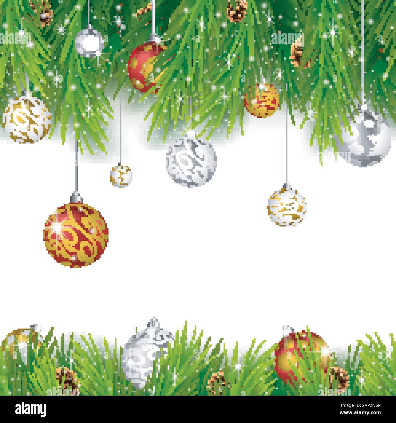 Christmas background with pine cone, ball and fir in snow Stock Vector ...