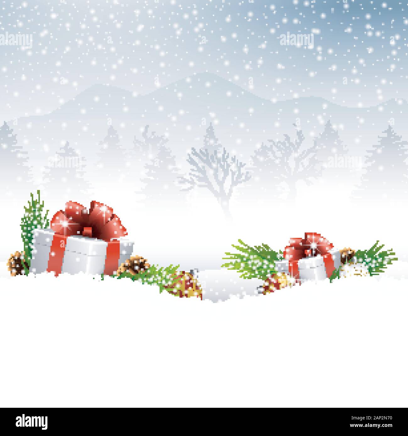 Christmas background with gift boxes on the snow Stock Vector Image ...