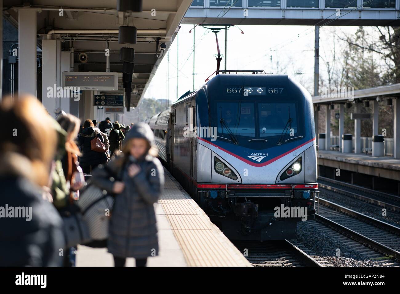 An Amtrak train pulls into the Baltimore Washington International