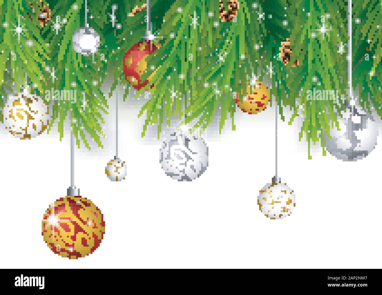Christmas background with pine cone, ball and fir in snow Stock Vector ...