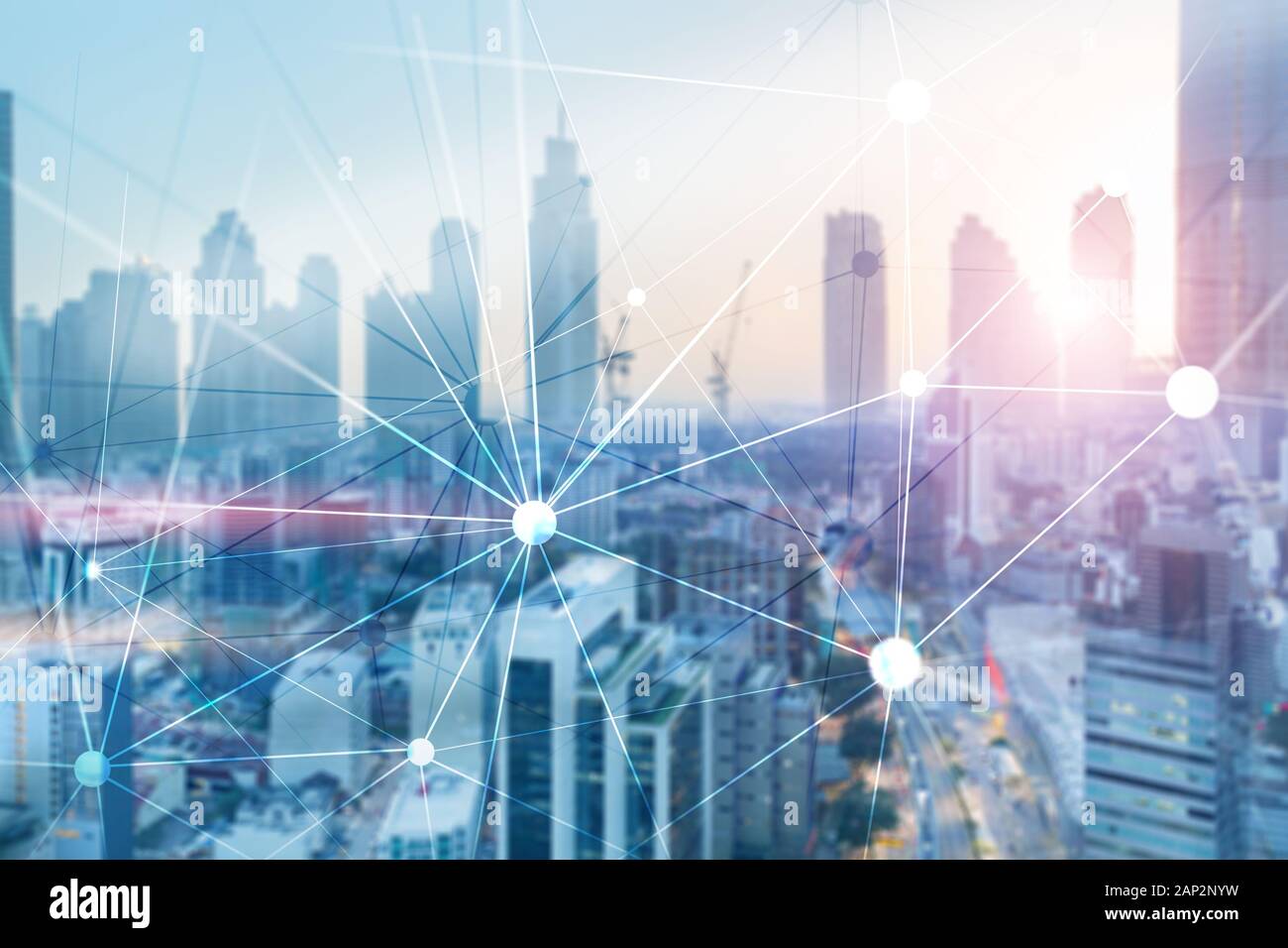 Abstract mesh line and point. Connection and interaction on office background Stock Photo