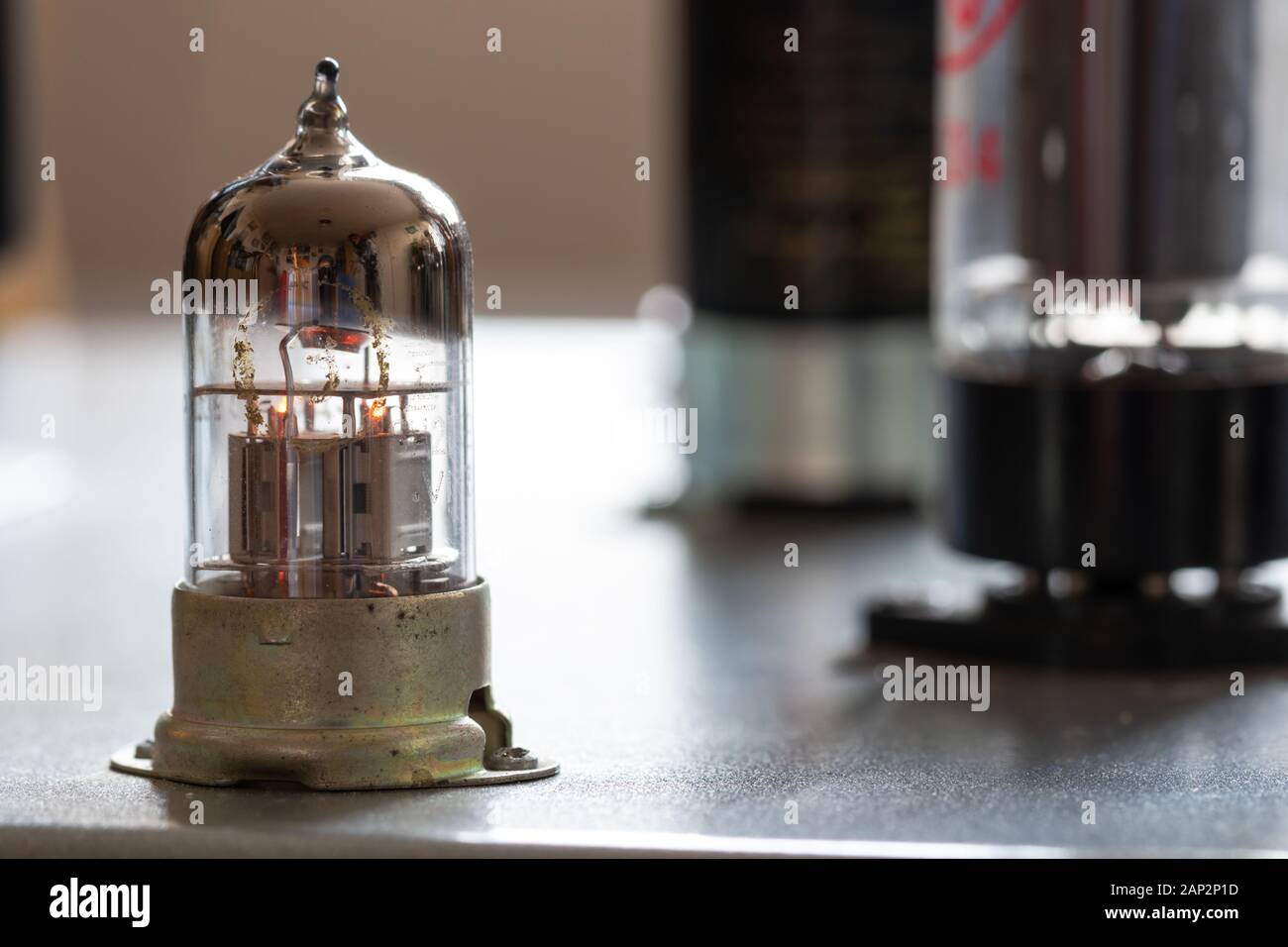 Audio tubes on a hand made guitar AMP Stock Photo Alamy