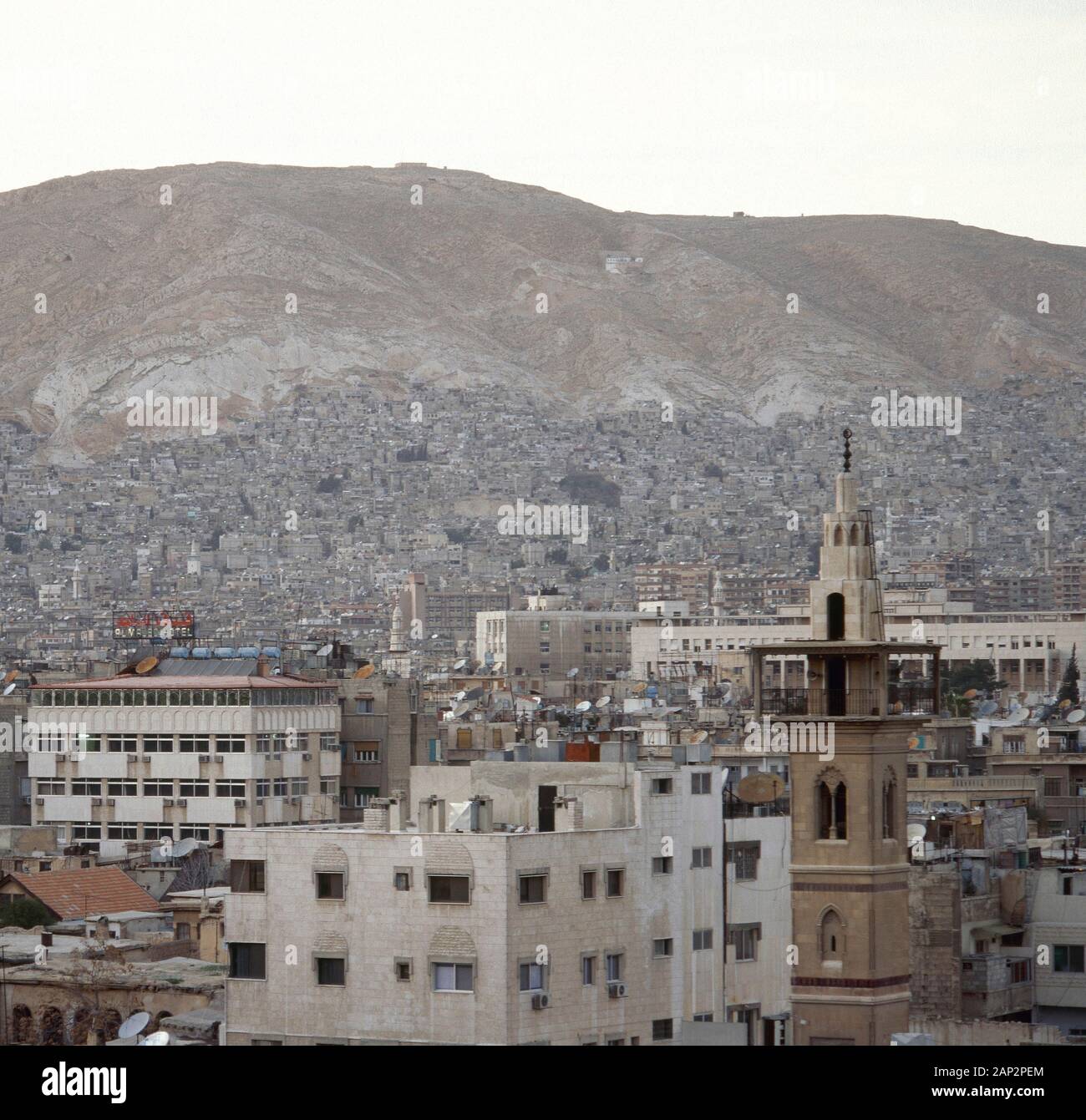 Syrian Arab Republic. Damascus. Neighborhood located on the slope of Mount Qasioun. Photo taken before the Syrian civil war. Stock Photo