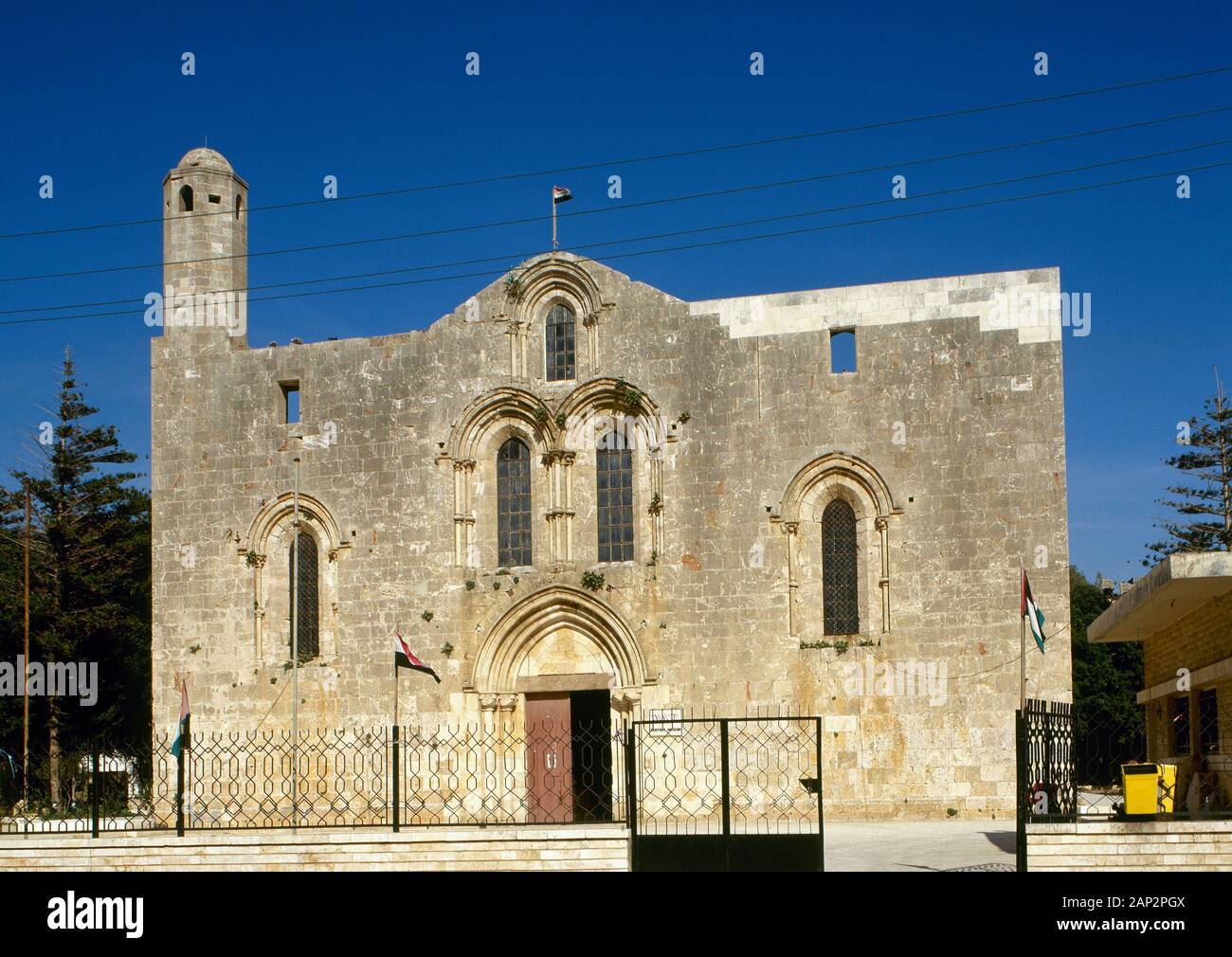 Syrian Arab Republic. Tartus. Cathedral of Our Lady of Tortosa. It was built by the crusaders during the 12th century, in Romanesque and early Gothic style. The Crusader era. Facade. Photo taken before the Syrian CIvil War. Stock Photo