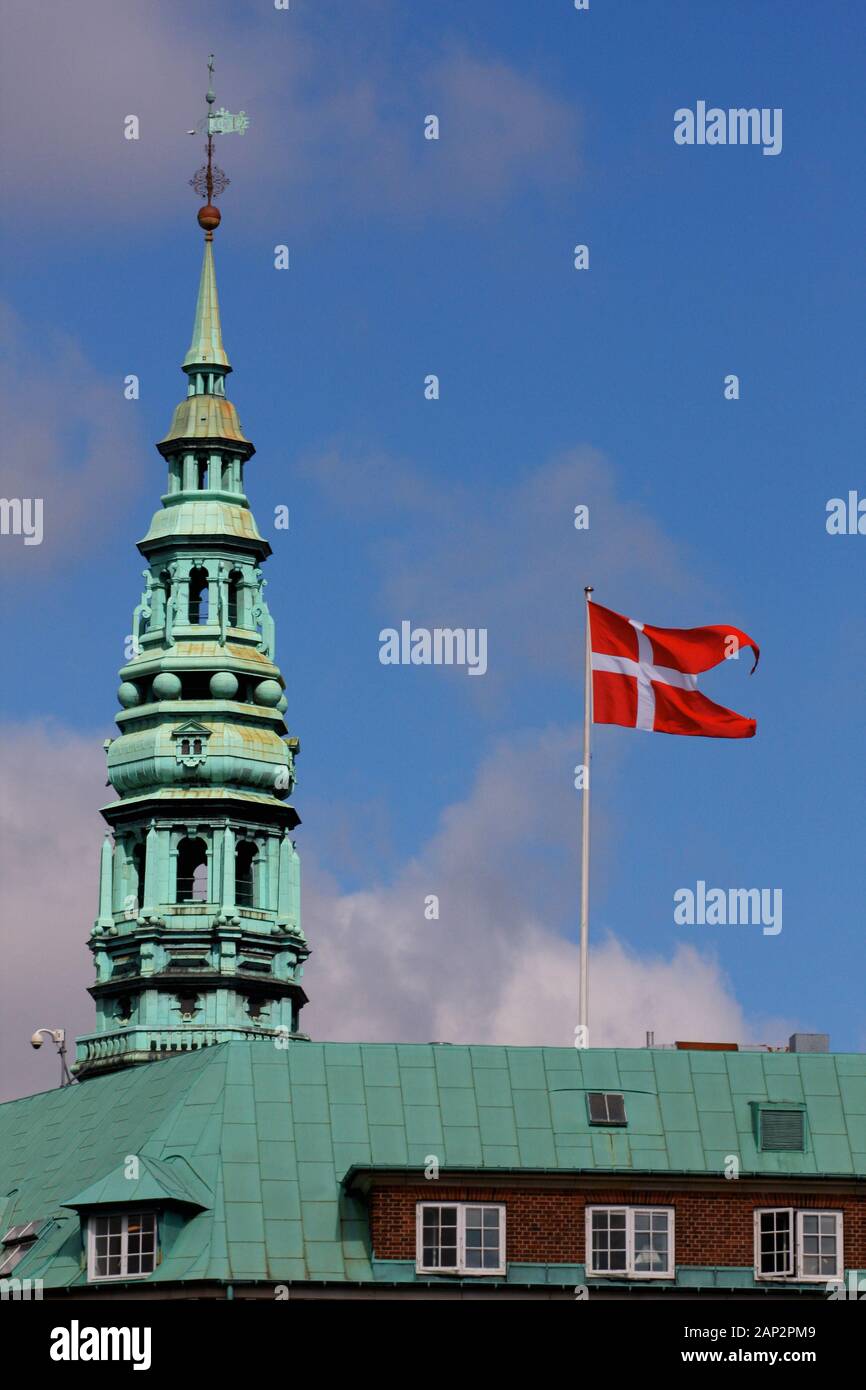 Denmark flag in Copenhagen city center Stock Photo