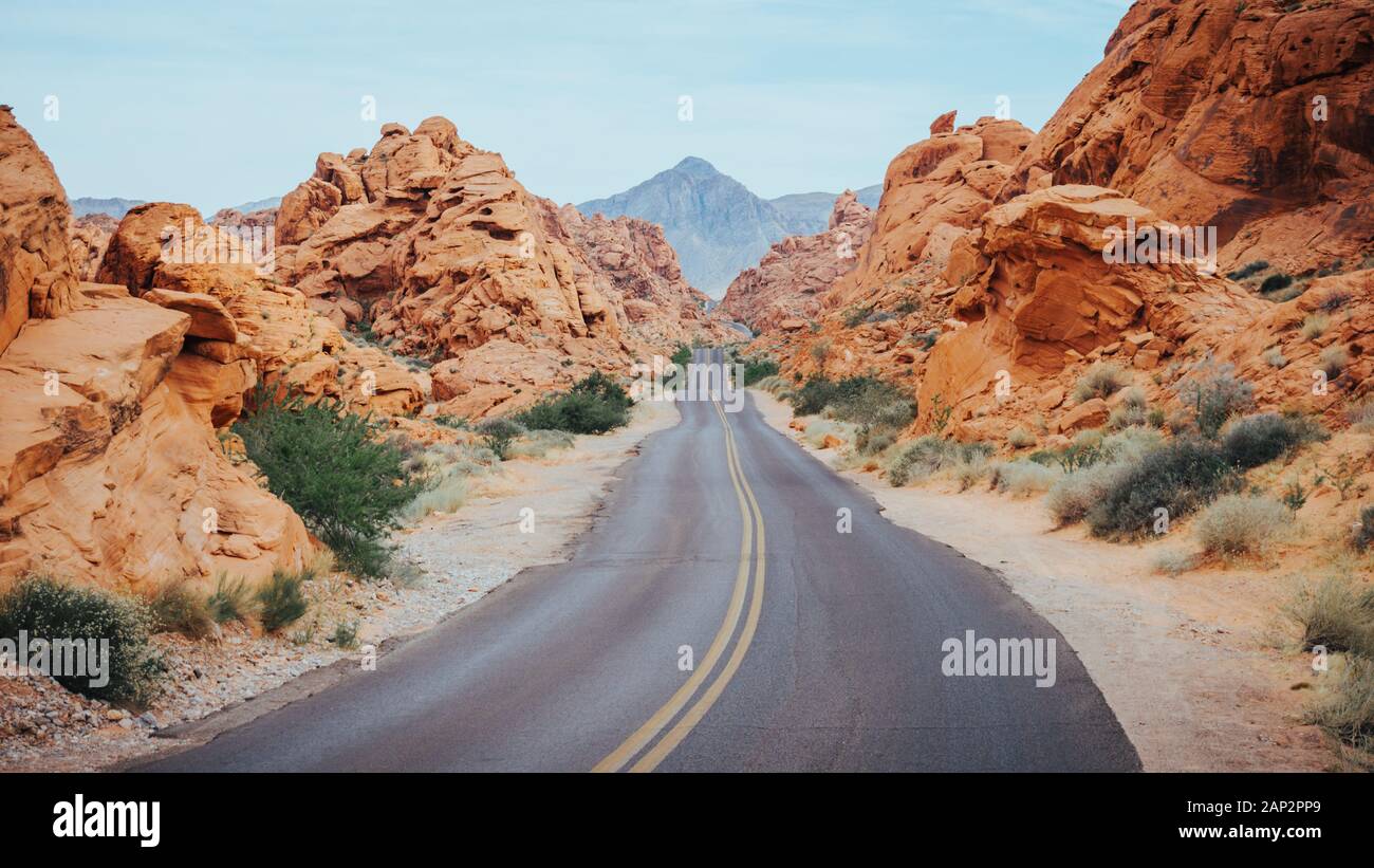 A street in the valley of fire state park, USA Stock Photo