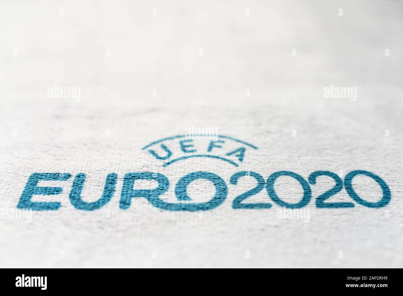 MADRID, SPAIN, JANUARY. 25. 2020: UEFA Euro 2020 text, white edit space Stock Photo