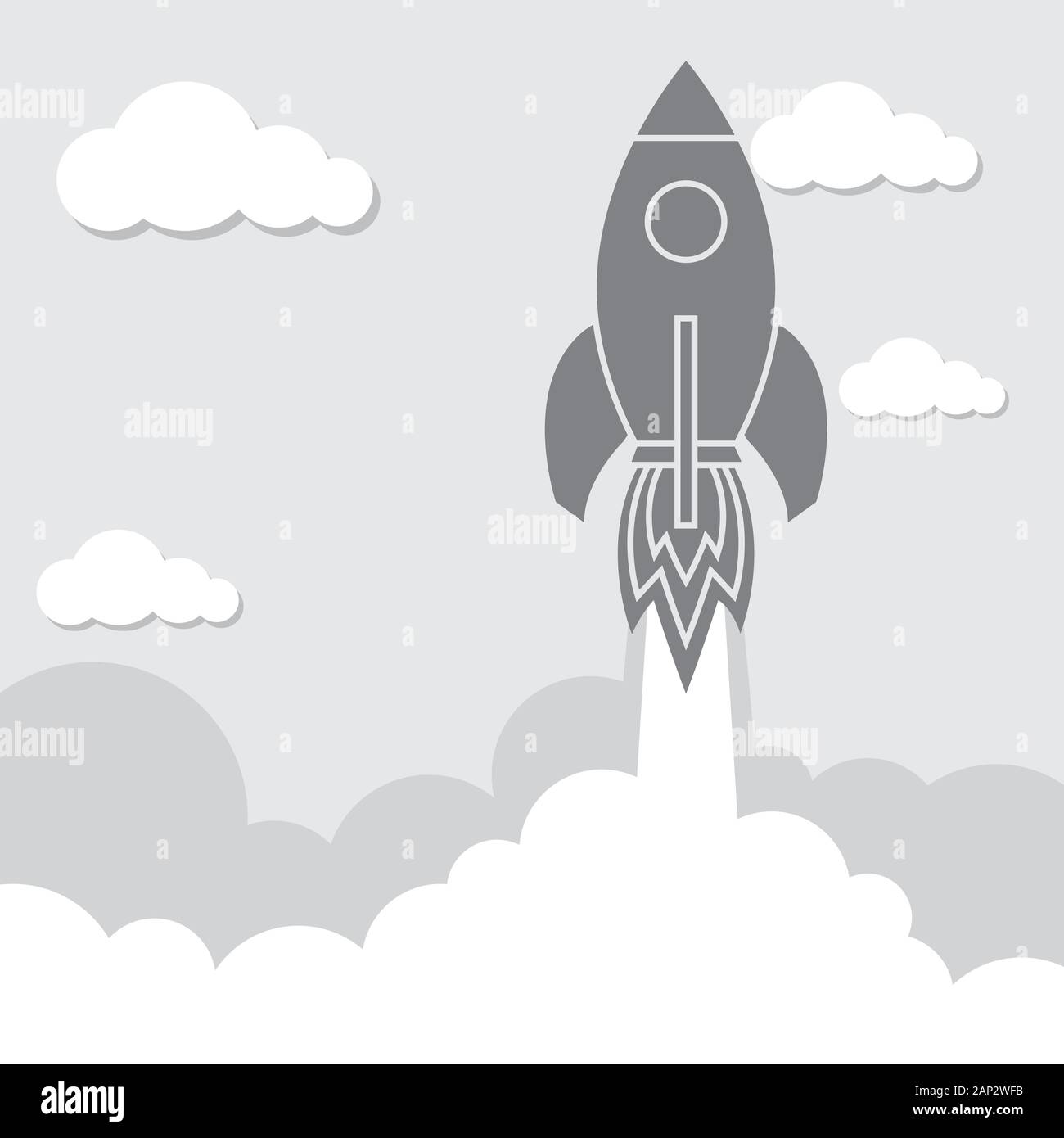 Start up of the space rocket. Rocket ship in flat design. Vector ...