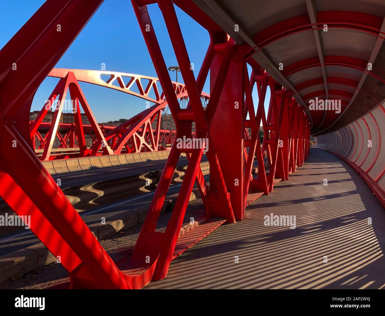 Modern red bridge in the city of Alicante, Costa Blanca, Spain, Europe  Stock Photo - Alamy