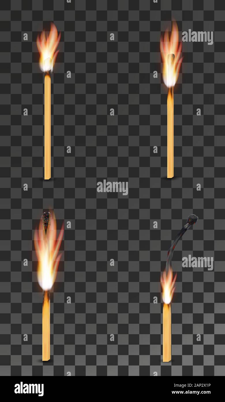 burning charred wooden match with flame vector illustration isolated on ...