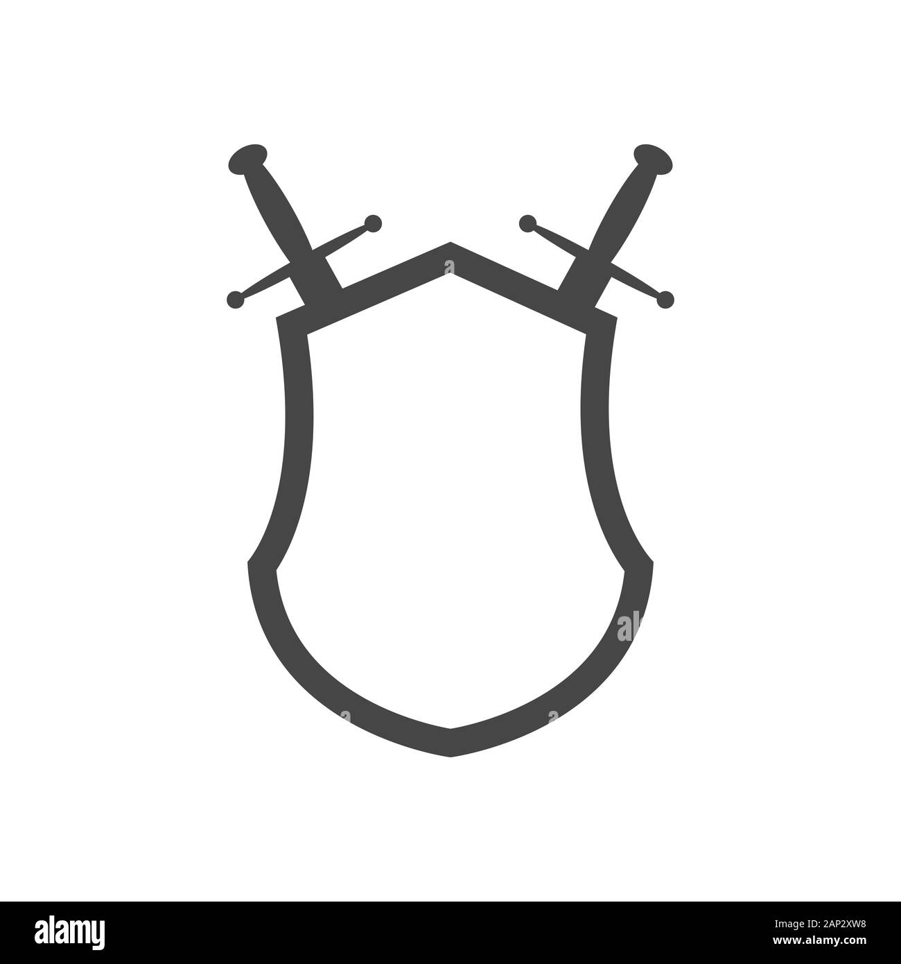 Black shield and swords in flat design. Shield and sword icon. Vector ...