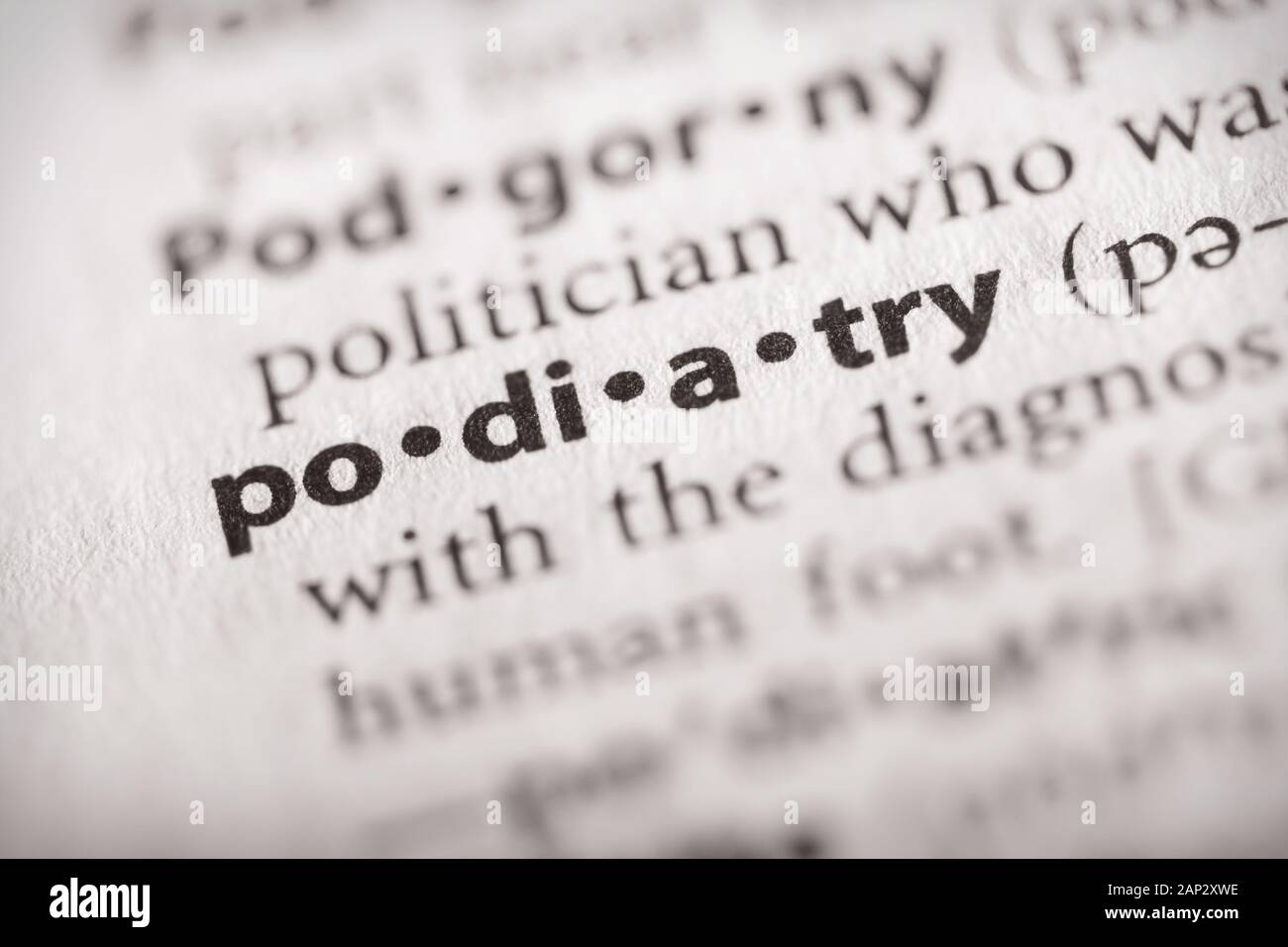 Selective focus on the word podiatry. Many more word photos in my portfolio. Stock Photo