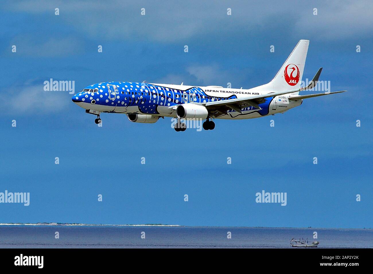 JTA, Boeing,B-737/800, JA05RK, Blue Whale Shark, Landing, Naha Airport, Naha, Okinawa, Ryukyu Islands, Japan Stock Photo