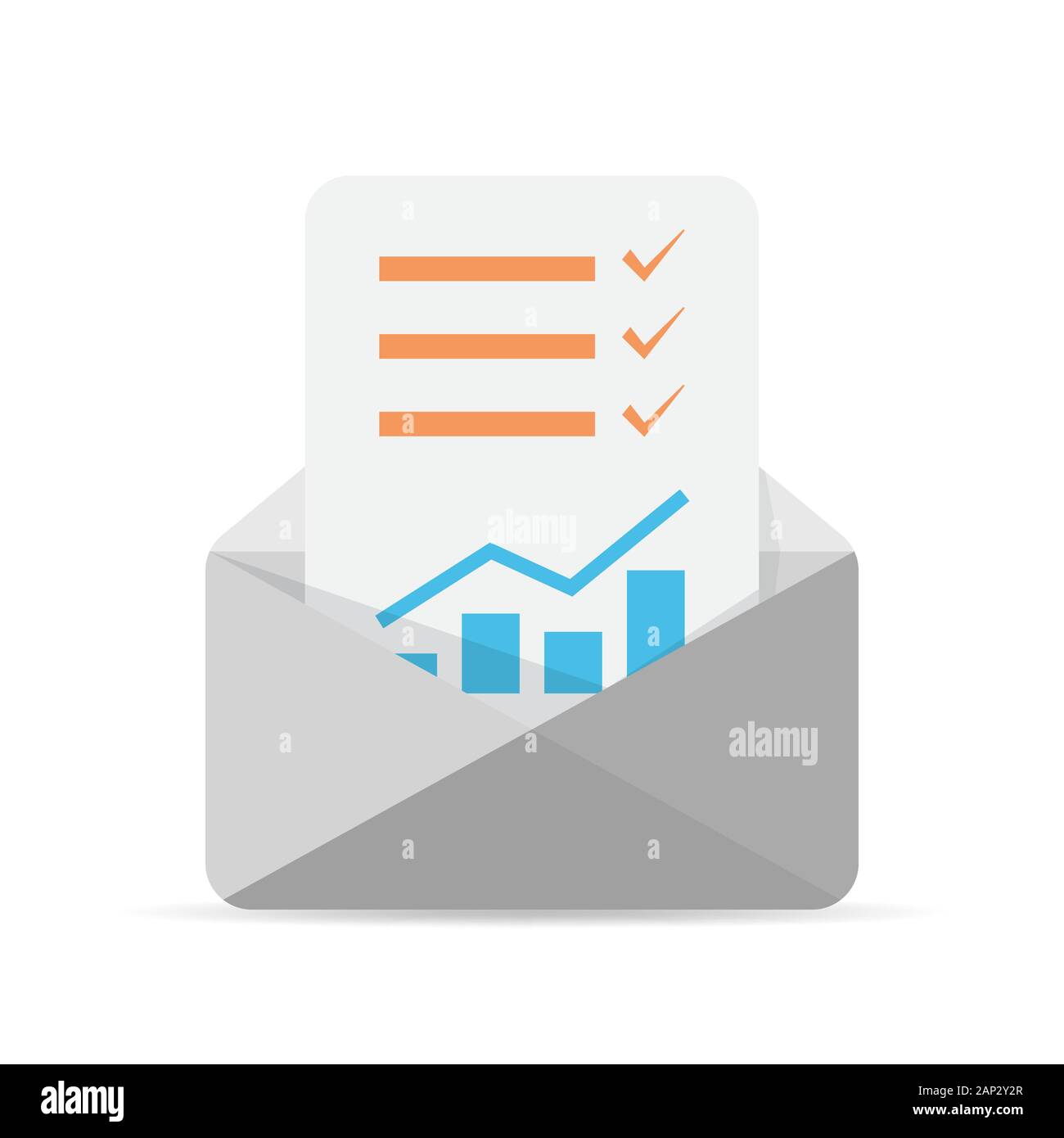 Envelope icon with checklist inside. Opened envelope with checklist ...